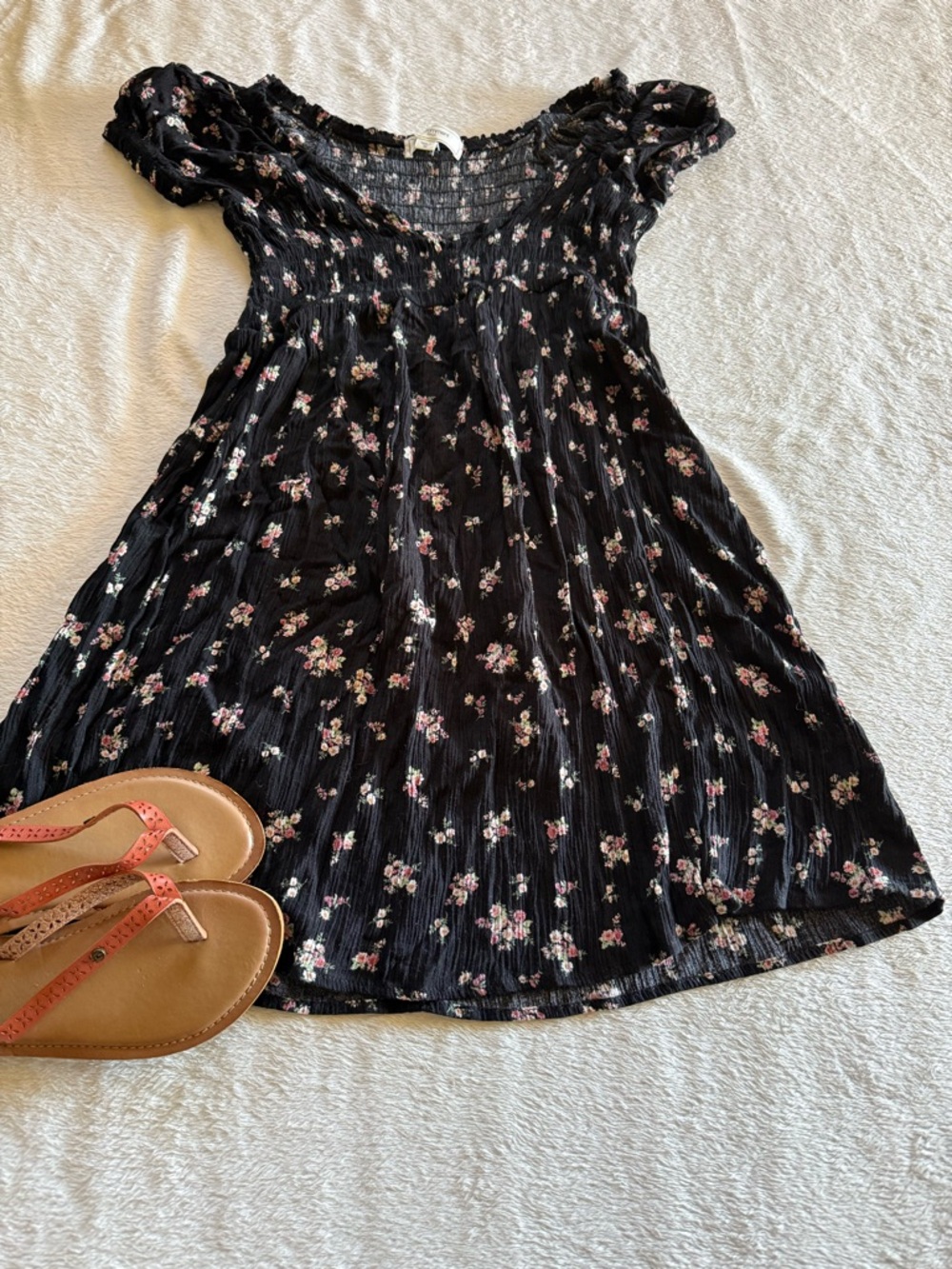Boho Floral Gauzy Slinky Dress Smocked NO COMMENT M